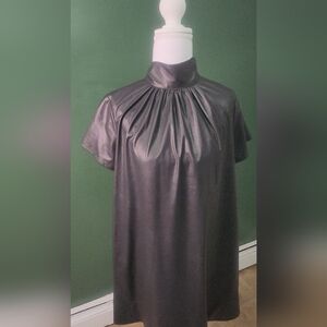 Lavender Brown Black Leather Blouse Dress